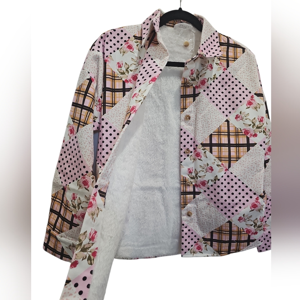 New Emily Wonder Floral Patchwork Jacket Women Size M Pink White Festival - Picture 2 of 4